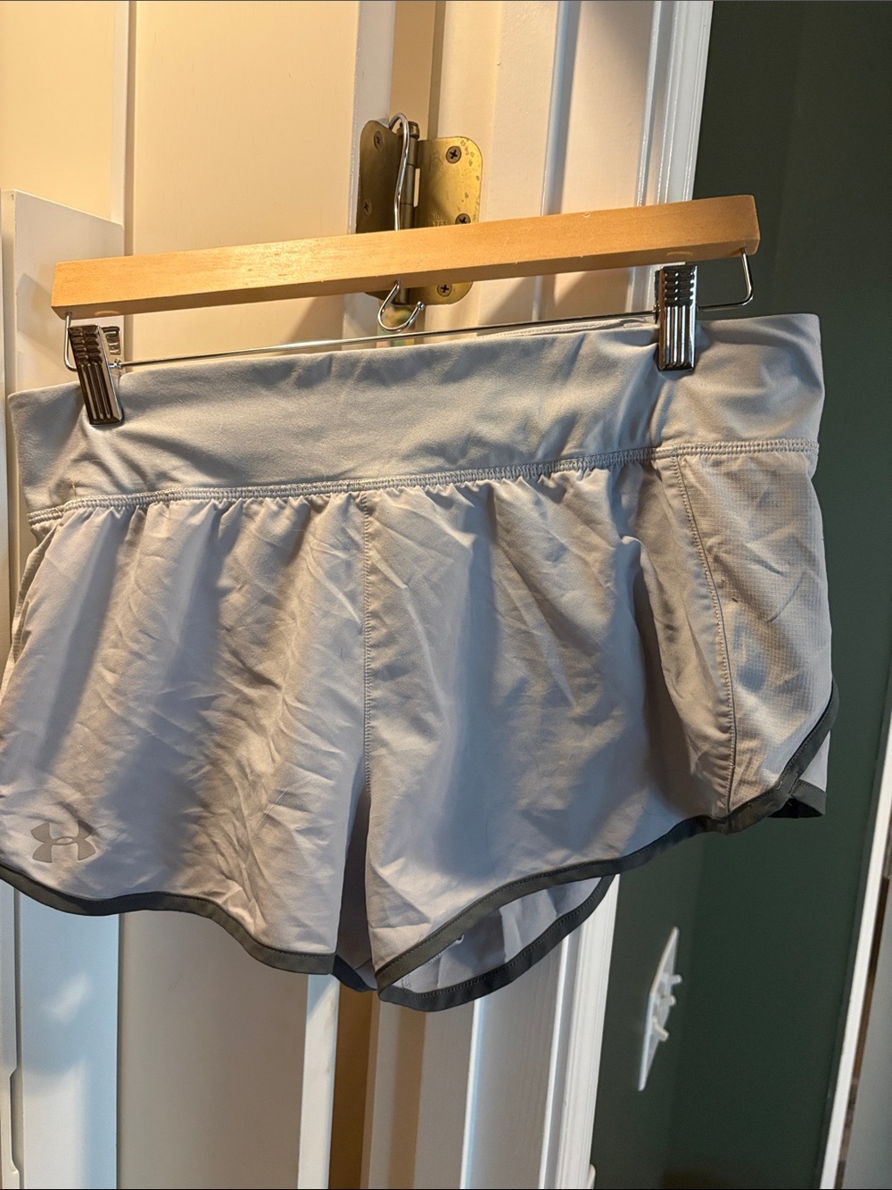 Under Armour Women's Light Gray Running Shorts with Dark Trim